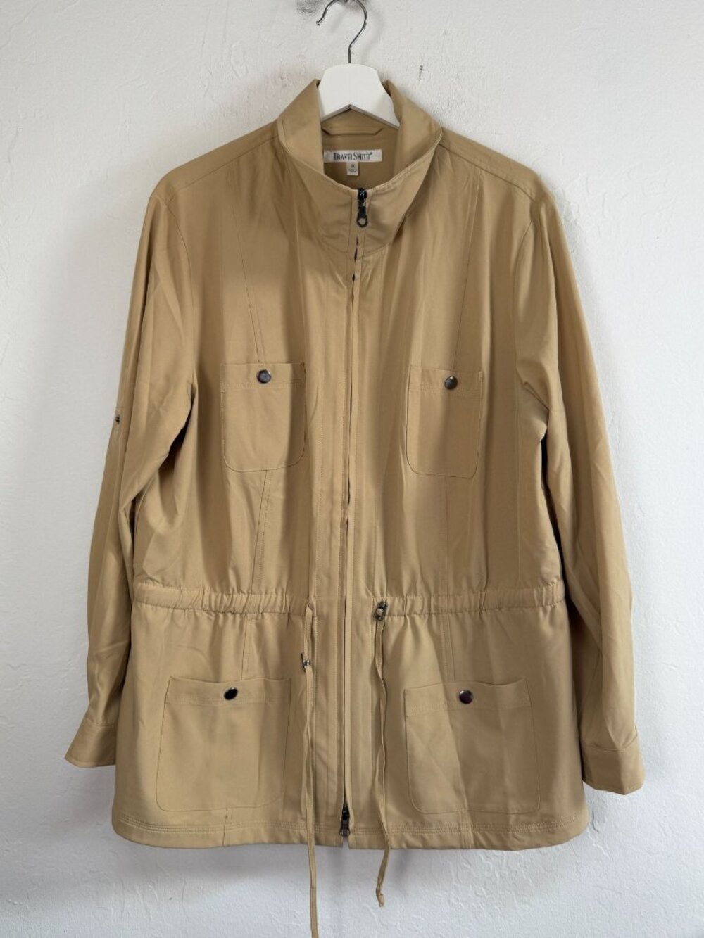 TravelSmith Women's Size 1X Khaki Tan Full Zip Utility Jacket Cargo Lightweight